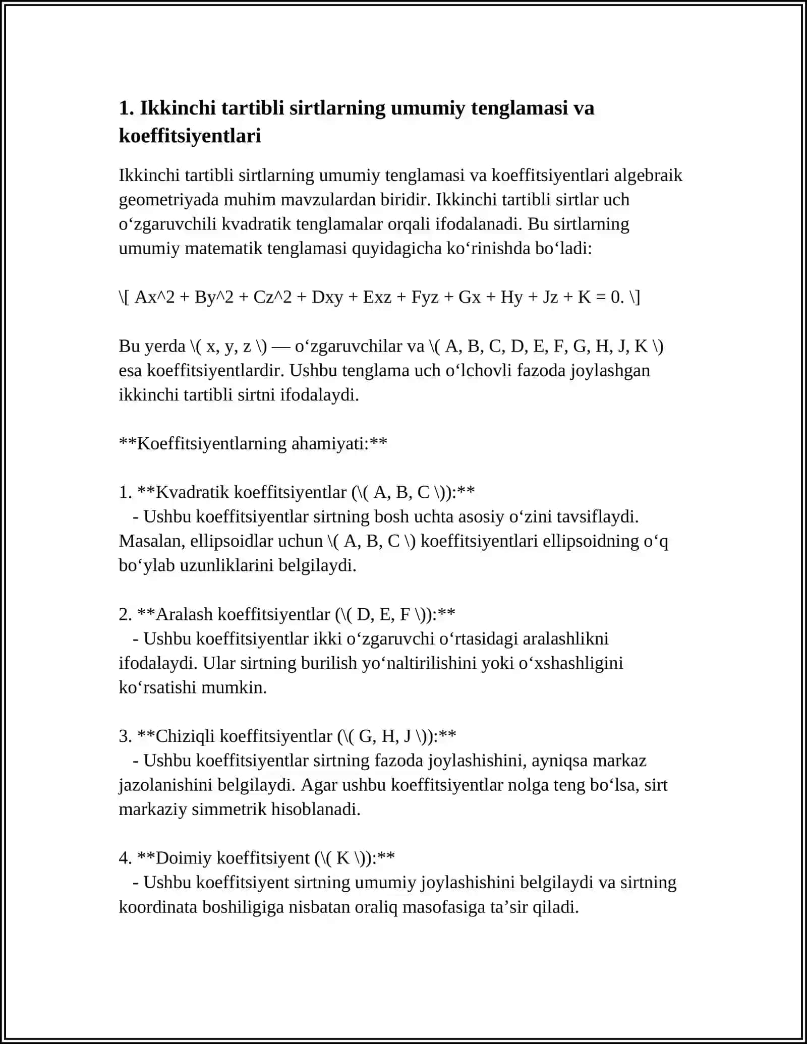 SIRTNING FAZODAGI TENGLAMASI.IKKINCHI TARTIBLI SIRTLAR 3
