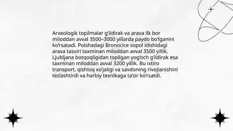 G‘ildirak va arava ixtirosi 3