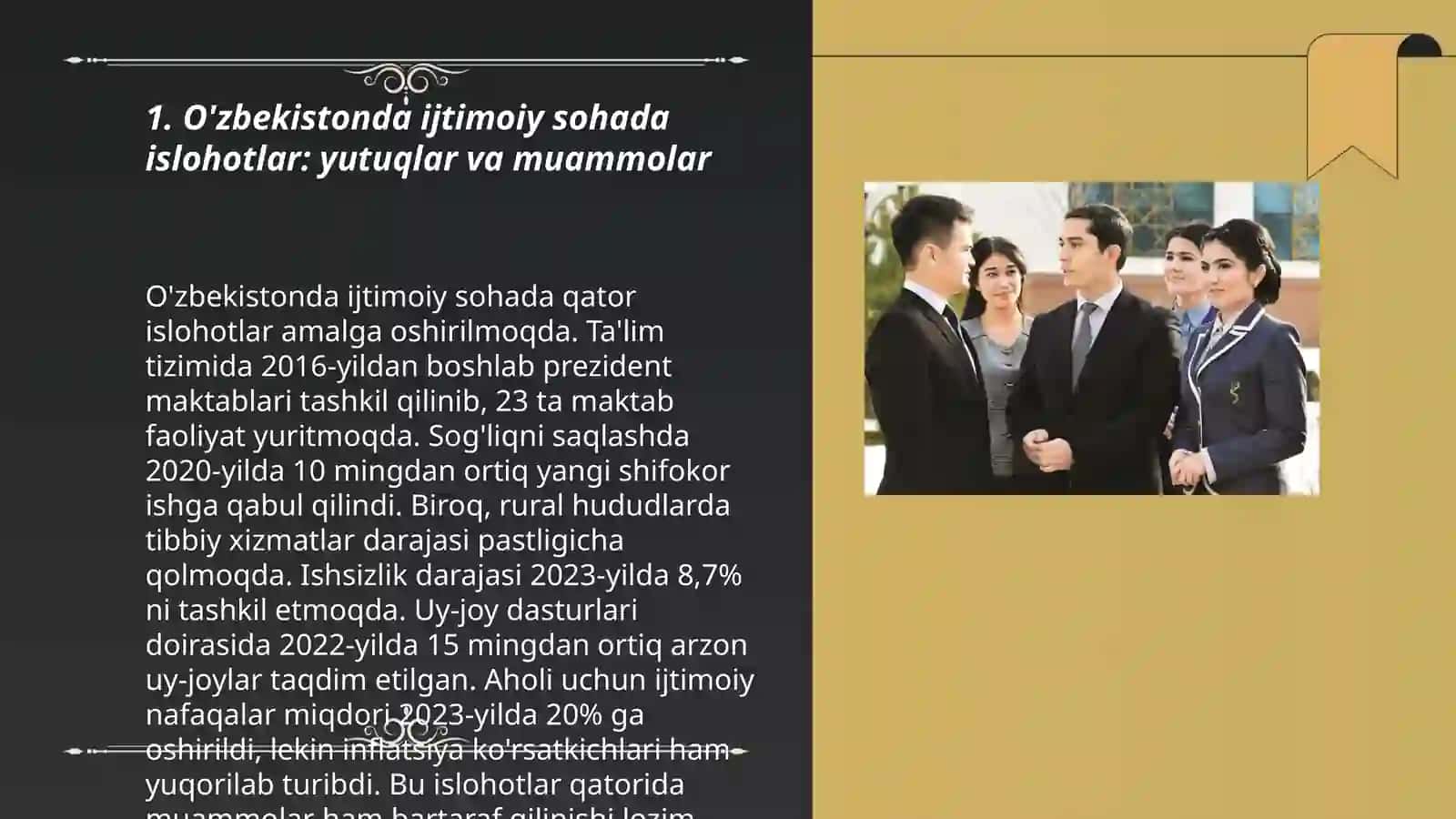 O`zbekistonda ijtimoiy sohada amalga oshirilayotgan o`zgarishlar mazmun mohiyati 3