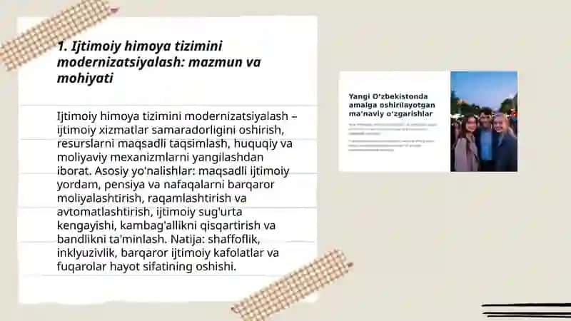 Oʻzbekistonda ijtimoiy sohada amalga oshirilayotgan o'zgarishlar mazmun va mohiyat 3