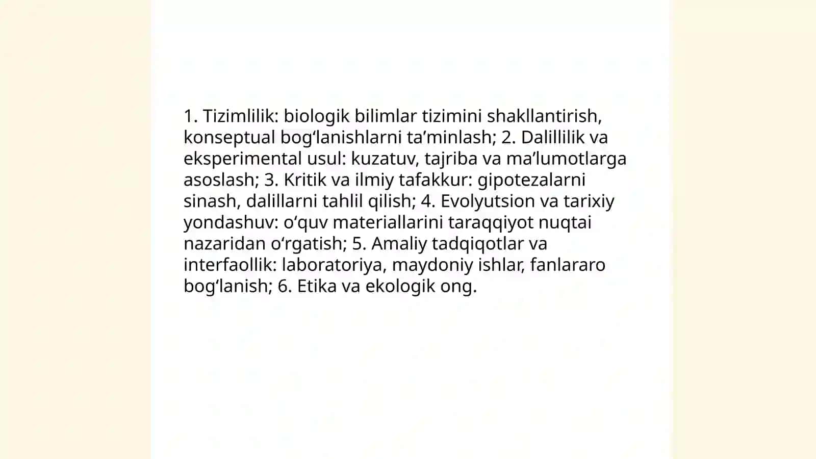 Biologiyani o'qitishda o'quvchilarning ilmiy dunyoqarashini shakllantirish metodikasi 3