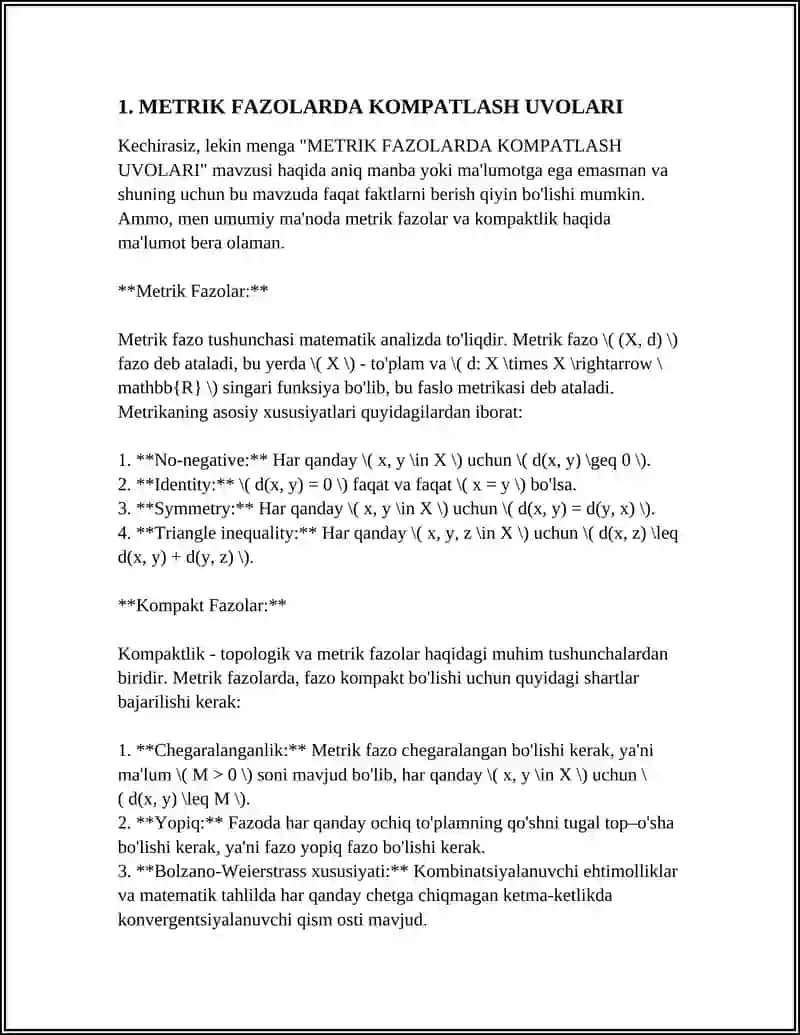 METRIK FAZOLARDA KOMPAKT TO'PLAMLAR. KOMPAKTLILIK KRITERIYASI 3