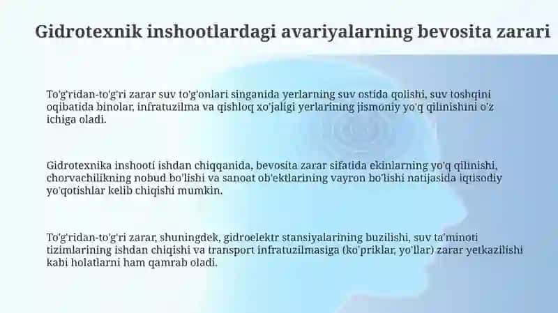 Gidrotexnika Inshoatlarining Falokati Natijasida Bo'lishi Mumkin Bilvosita va Bevosita Zararlari 3