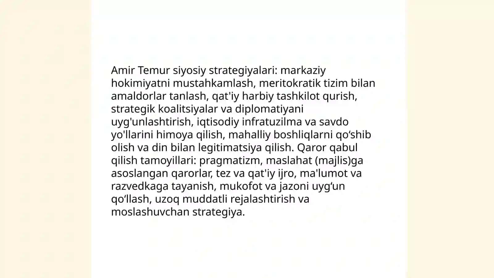 Amir Temurning siyosiy strategiyalari va qaror qabul qilish tamoyillari 3