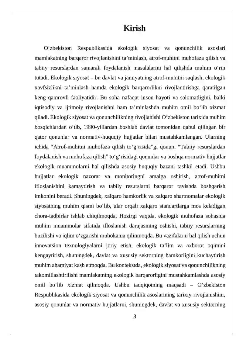 O’ZBEKISTON RESPUBLIKASIDA EKOLOGIK SIYOSAT VA QONUNCHILIK ASOSLARI 3