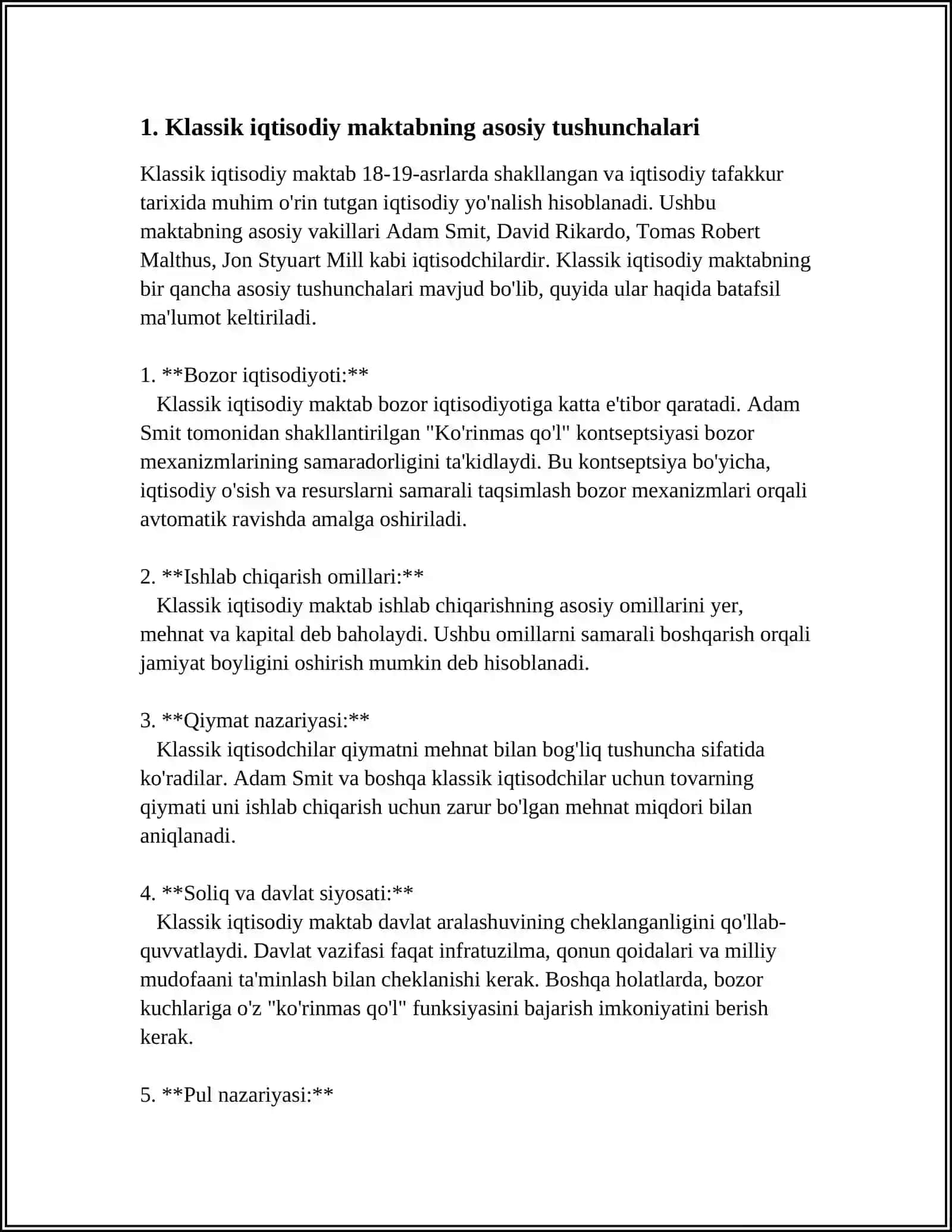 KLASSIK IQTISODIY MAKTABINING IQTISODIY TA’LIMOTLARI 3