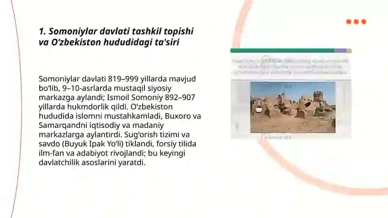 Oʻzbekiston davlatchiligining tarixiy bosqichlari (Oʻzbekiston hududidagi Somoniylar davlati tarixi misolida) 3