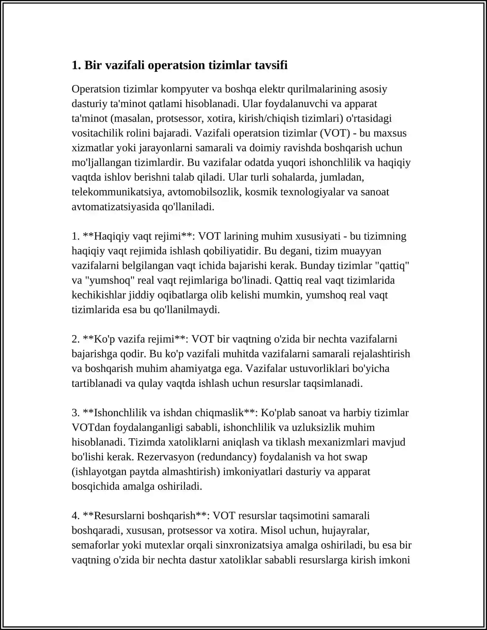 OPERATSION TIZIMLARNING TURLARI: BIR VAZIFALI VA KO‘P VAZIFALI TIZIMLAR 3