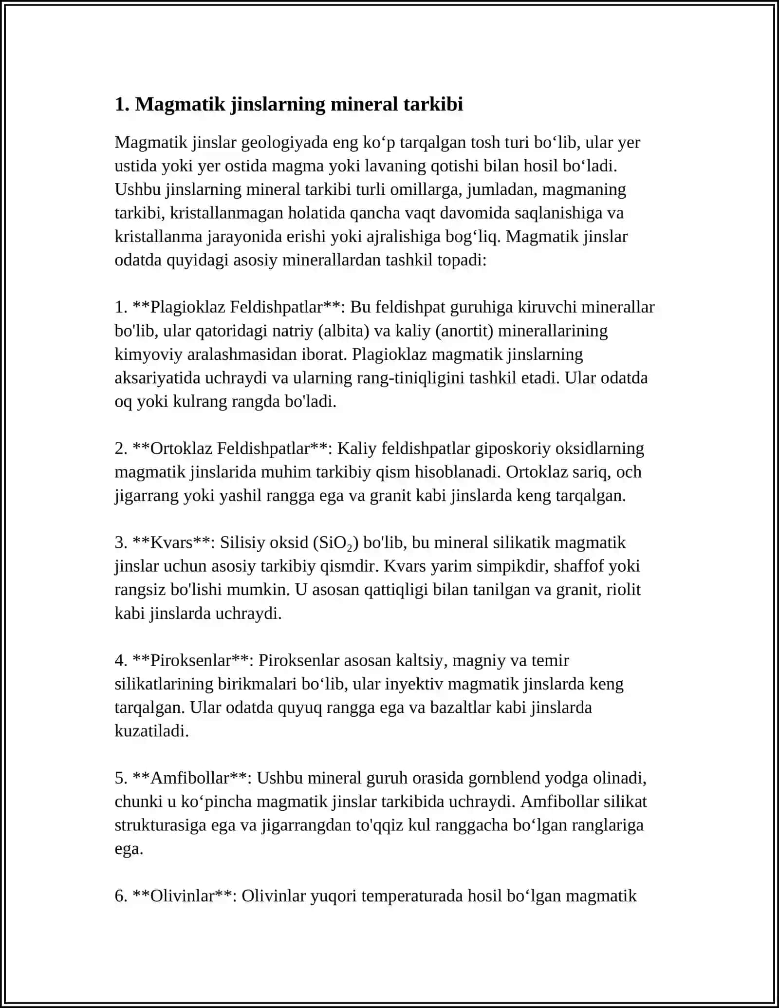 MAGMATIK TOGʻ JINSLARINING TARKIBI VA TASNIFI 3