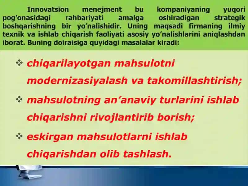 Innovatsion menejmentni xorijiy davrlardagi modellari va O’zbekistonda shakllanishi 3