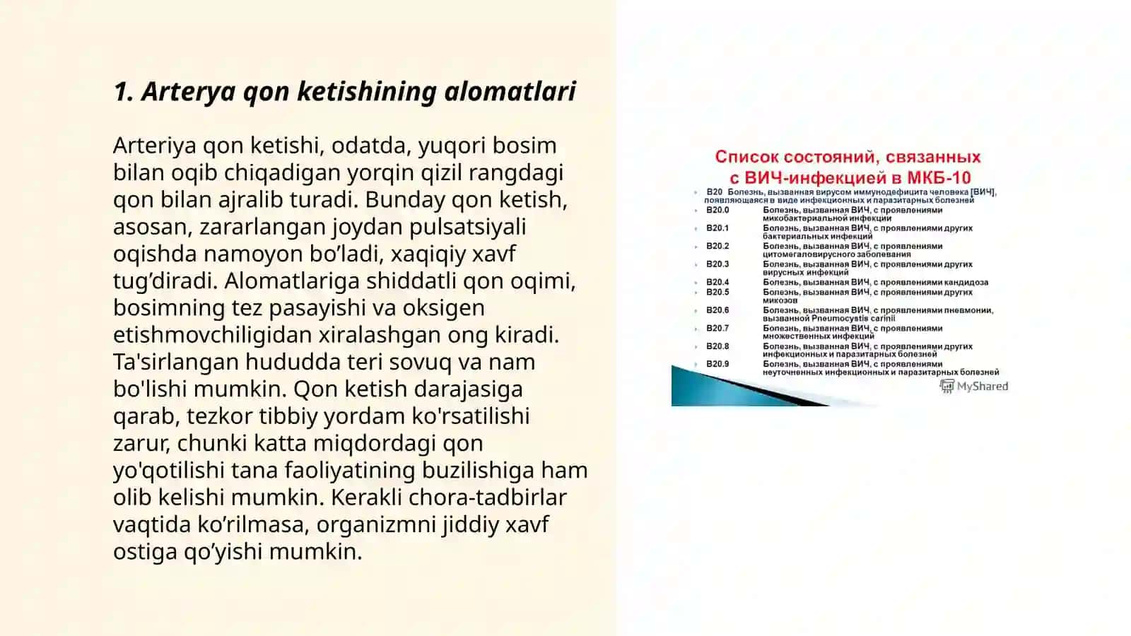 Arteriya va venadan qon ketish, davleniya tushishi va ko'tarilishi, kuyishda birinchi yordam 3