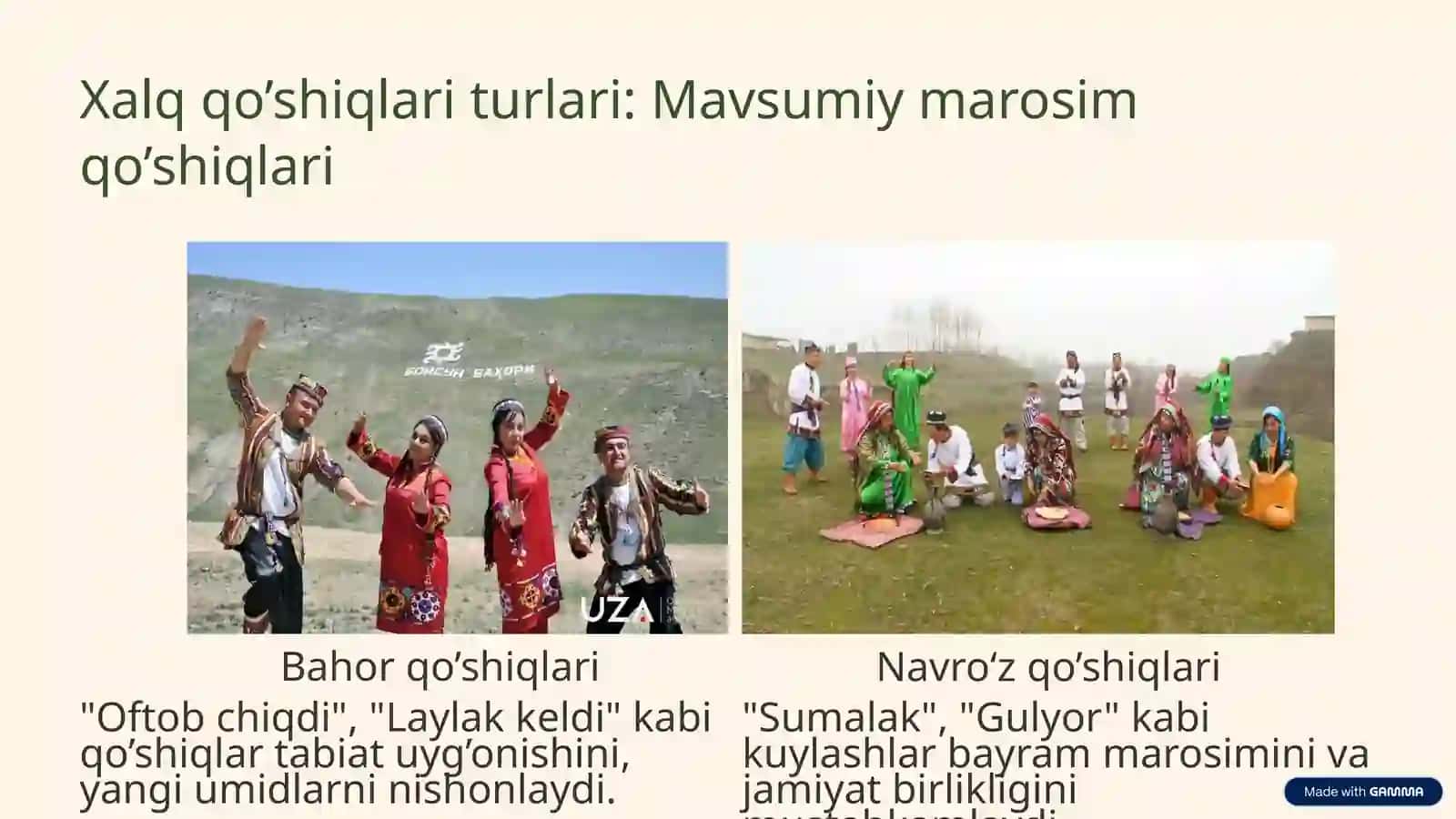 O’zbek xalq qo’shiqlari xususiyatlari va turlari. Marosim folklori 3
