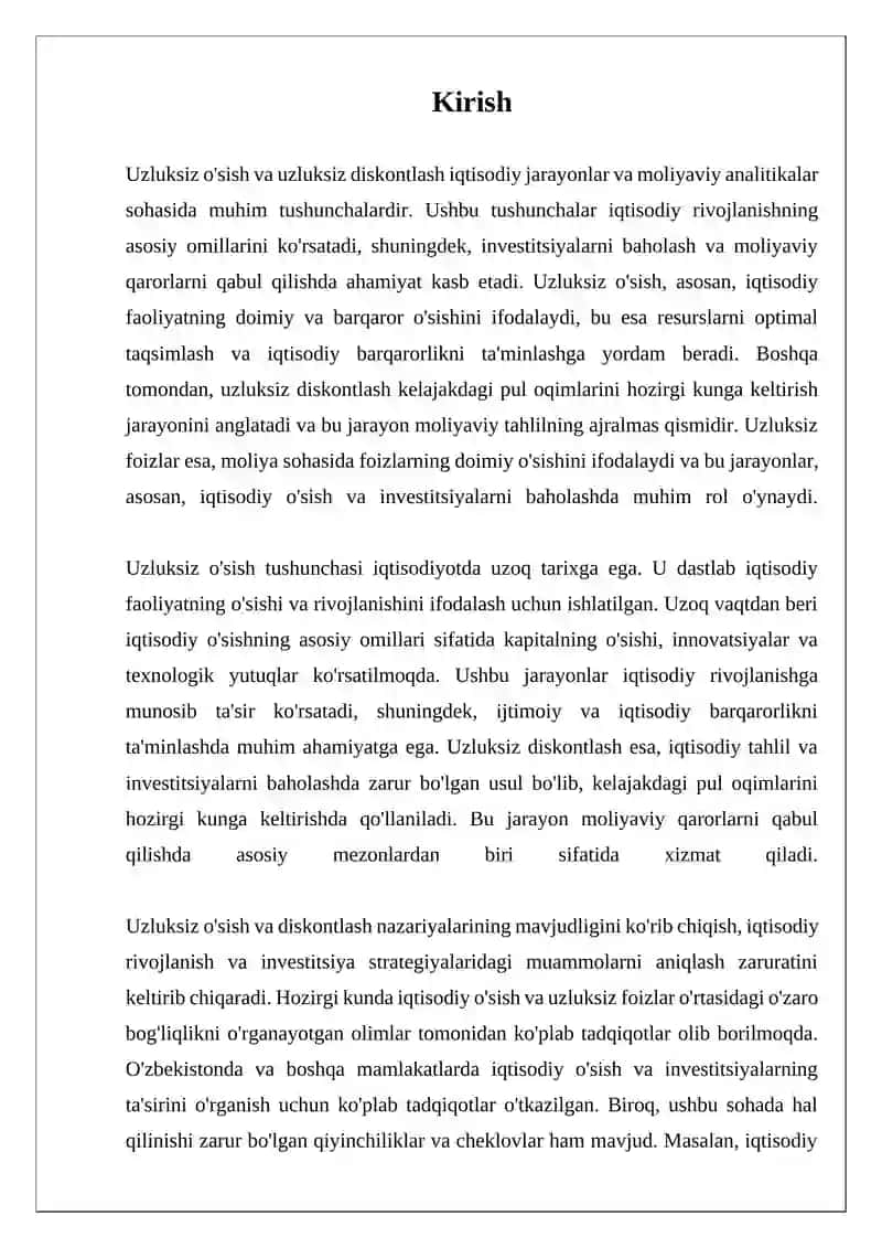 Uzluksiz o'sish va uzluksiz diskontlash iqtisodiy jarayonlar va moliyaviy analitikalar 3