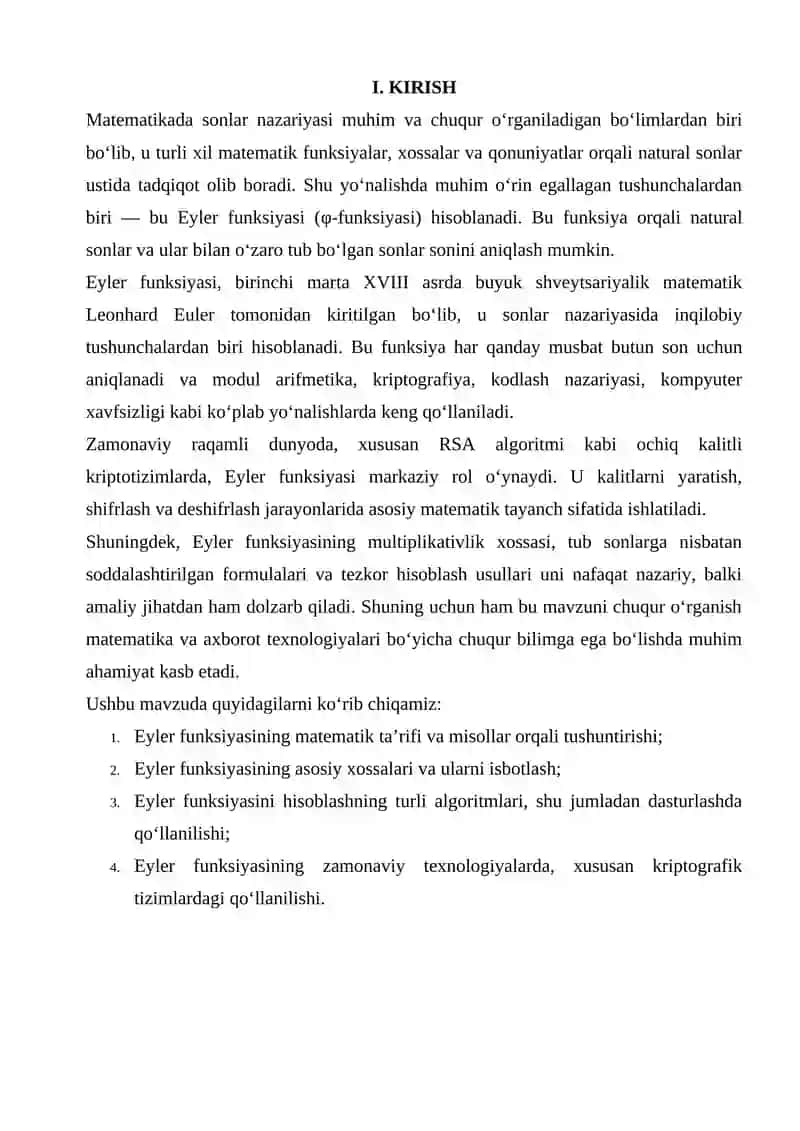 EYLER FUNKSIYASI VA UNI HISOBLASH ALGARITIMI 3