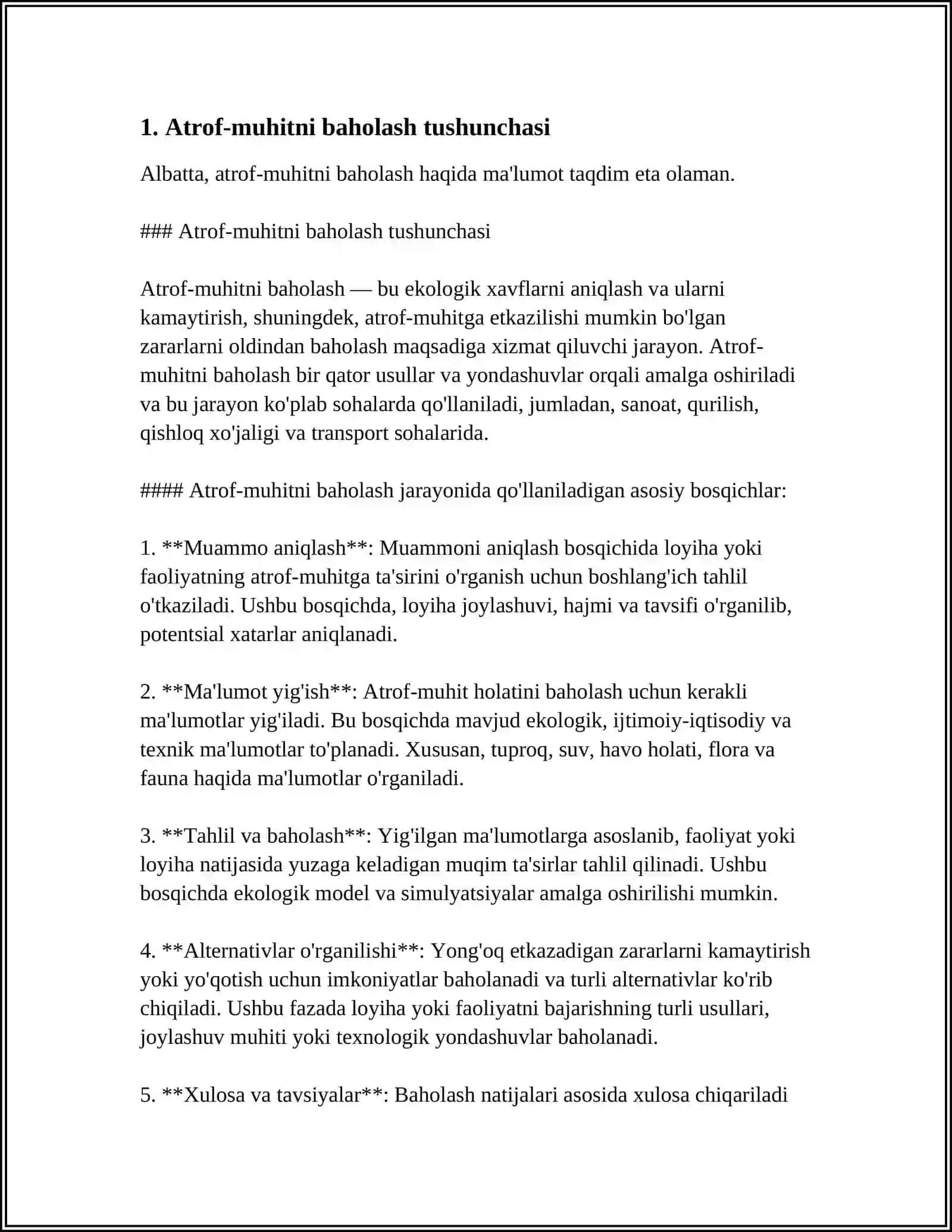 ATROF-MUHITGA TA'SIRNI BAXOLASH: TUSHUNCHALZRI, MAQSADLARI, VAZIFALARI, TAMOYILLARI, QO'LLANISH SOHASI 3