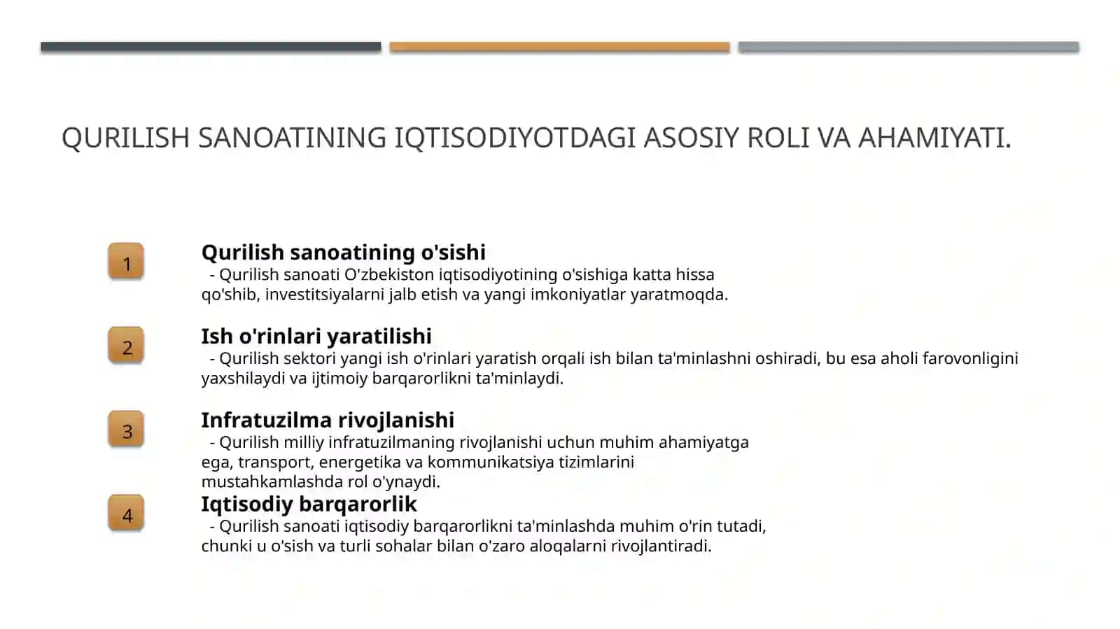 Qurilish milliy iqtisodiyotning muxim tarmog'i 3