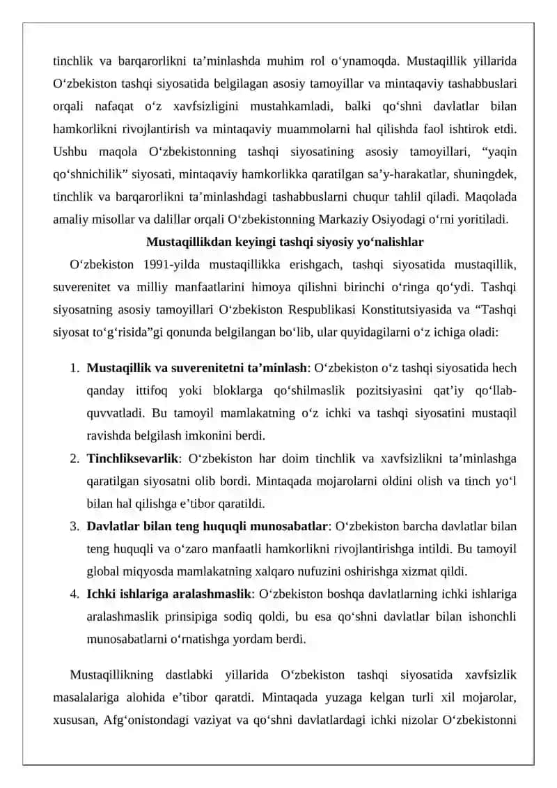 O‘zbekistonning Markaziy Osiyoda tinchlik va barqarorlikni ta’minlashdagi o‘rni 3