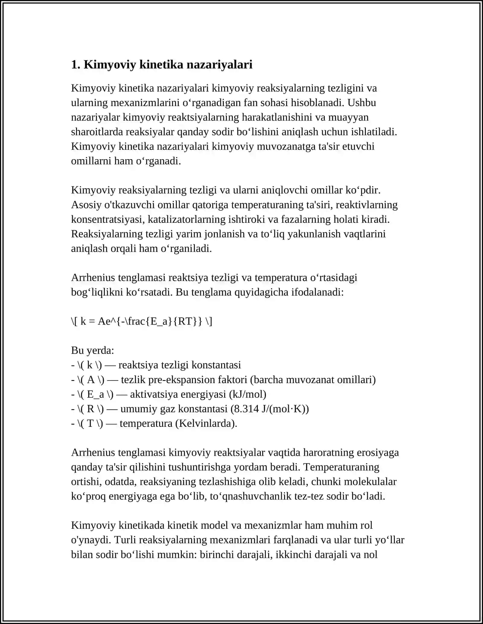 Kimyoviy Kinetika va Reaksiyalar 3