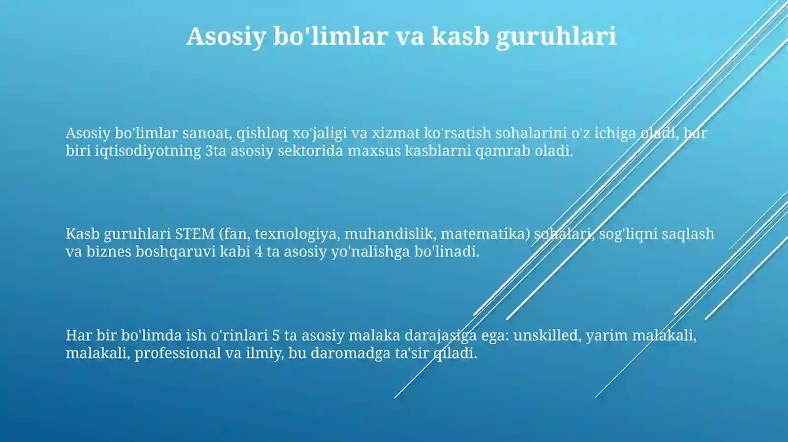 Kasblarning boʻlim va guruhlar boʻyicha oʻzigaxos xususiyatlari 3