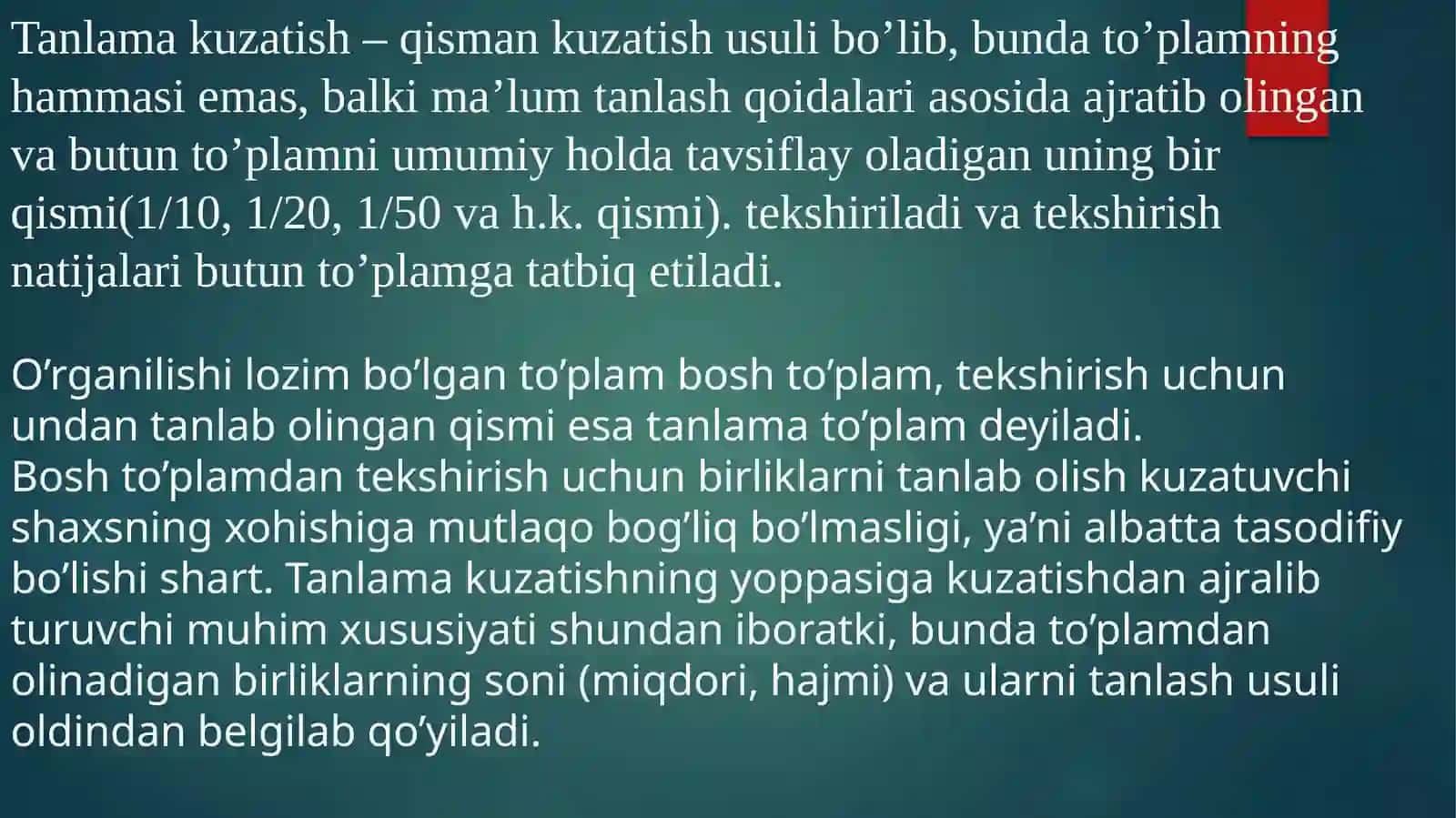STATISTIKTADQIQOTLARDA TANLAB KUZATISHNING QO’LLANILISHI 3