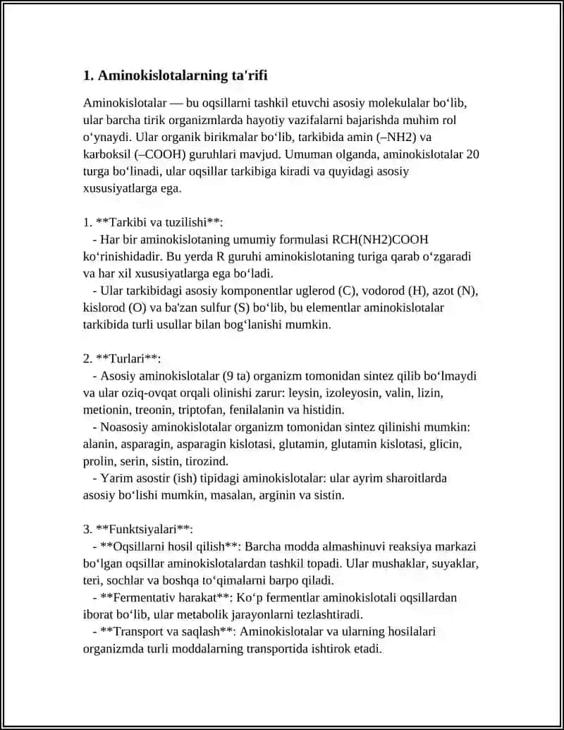 AMINOKISLOTALAR ULARNING TURLARI,OLINISHI VA ISHLATILISHI TABIATDA UCHRASHI 3