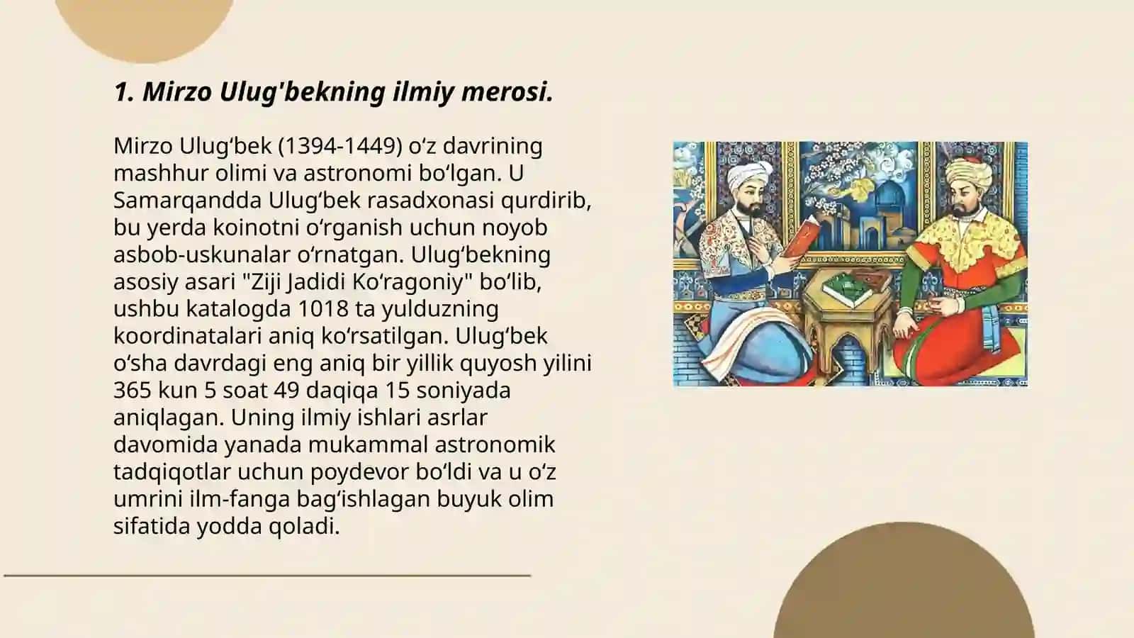 Mirzo Ulug'bekning pedagogik g'oyalari va ta' lim xizmatlari 3
