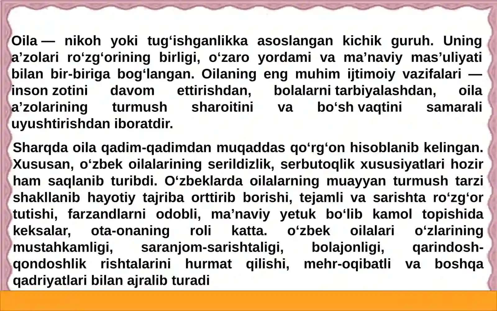TARBIYA FANINI O`QITISHMETODIKASI1201 mavzu:Oila–milliyqadriyatlarningajralmasQISMI 3