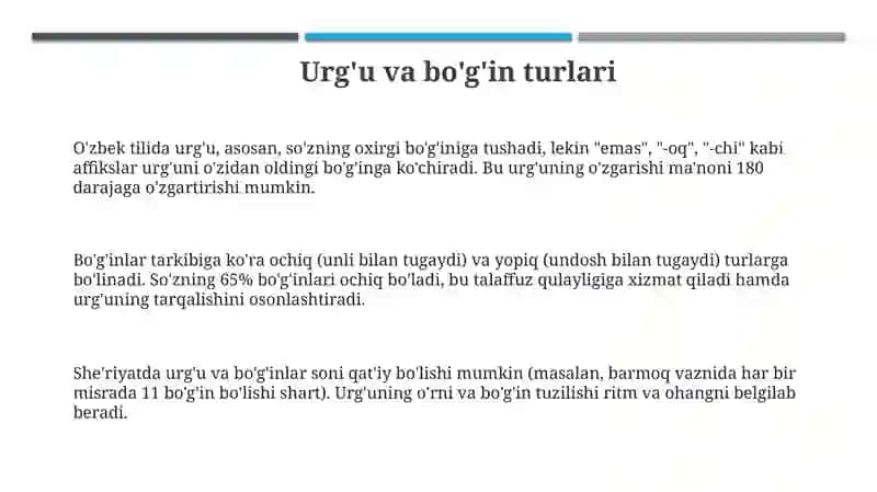 Urg'u va bo'g'in turlari 3