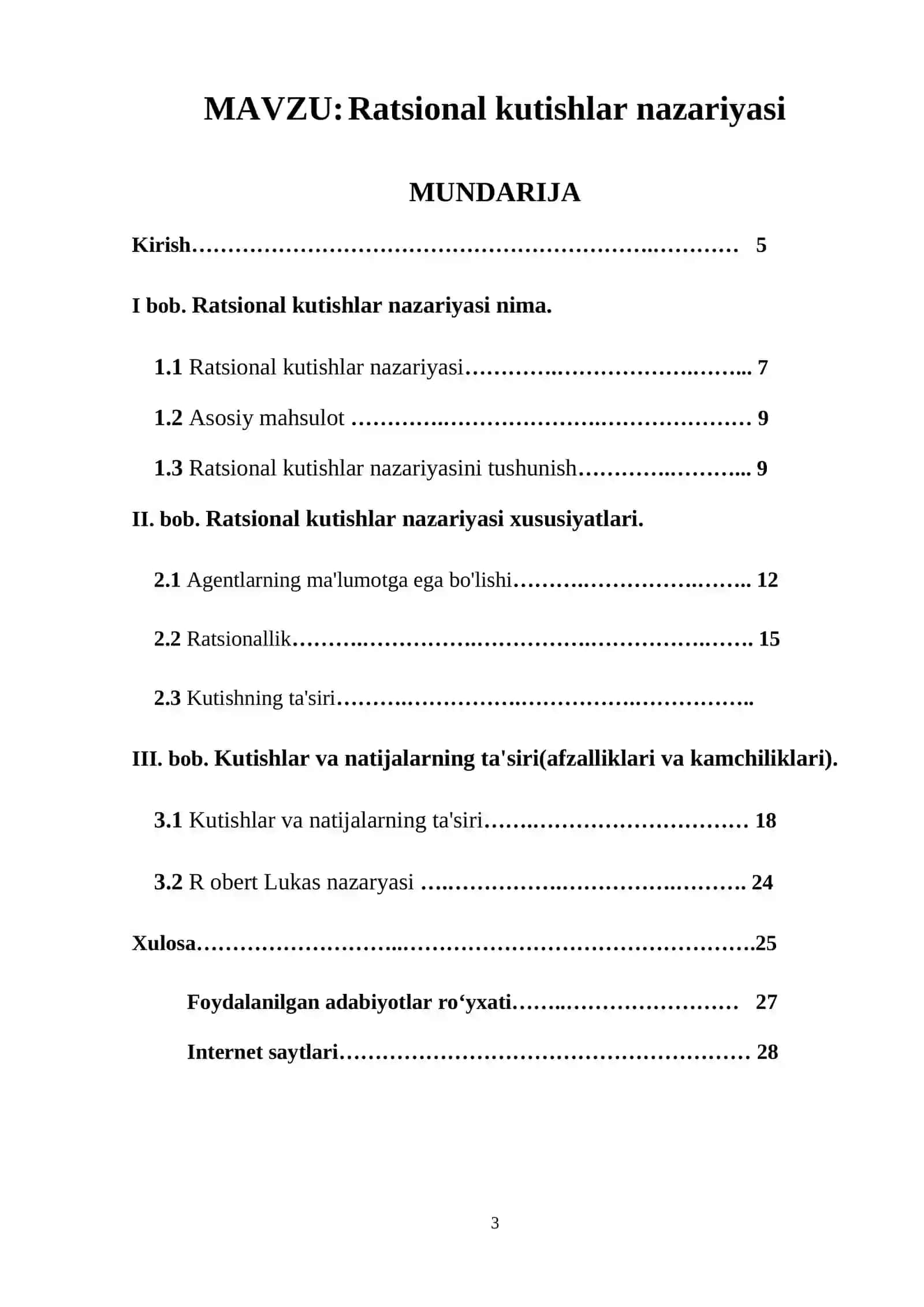 Ratsional kutishlar nazariyasi 3