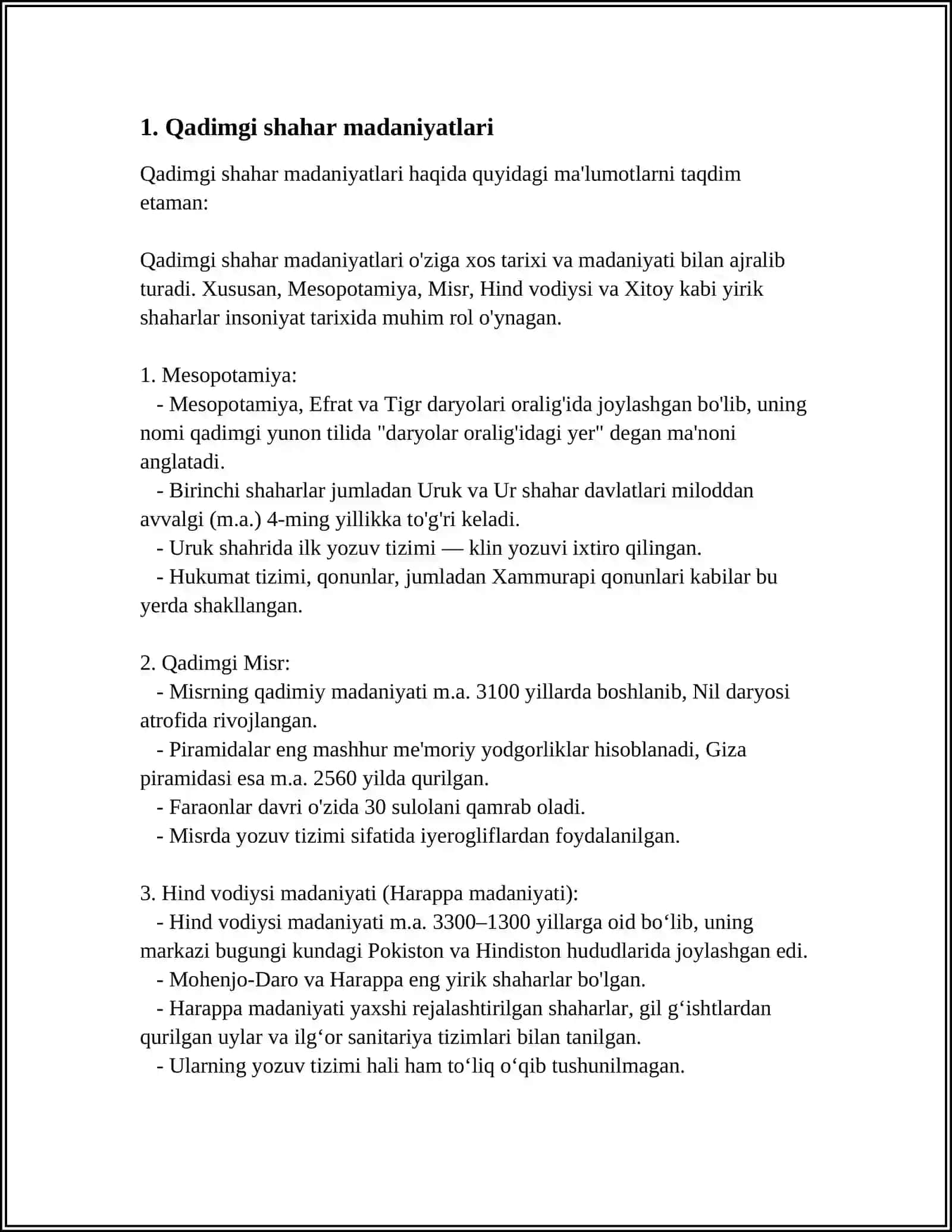 ILK SHAHARNOMA SIVILIZATSIYASINING VUJUDGA KELISHI VA USHBU JARAYON BOSHQARUVINING SHAKILLANISHI 3