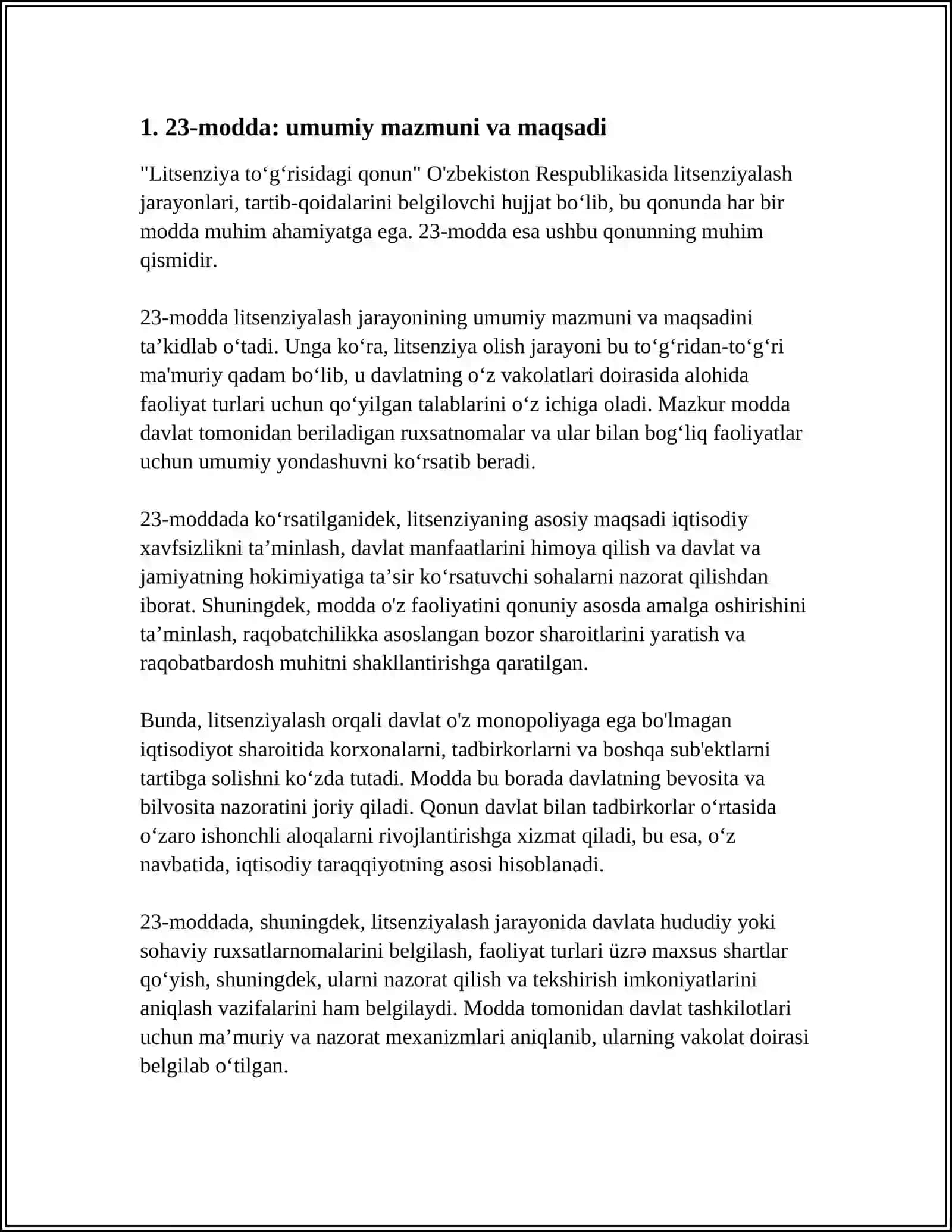 LITSENZIYA TOʻGʻRISIDAGI QONUN 23-MODDA VA 35-MODDALAR 3