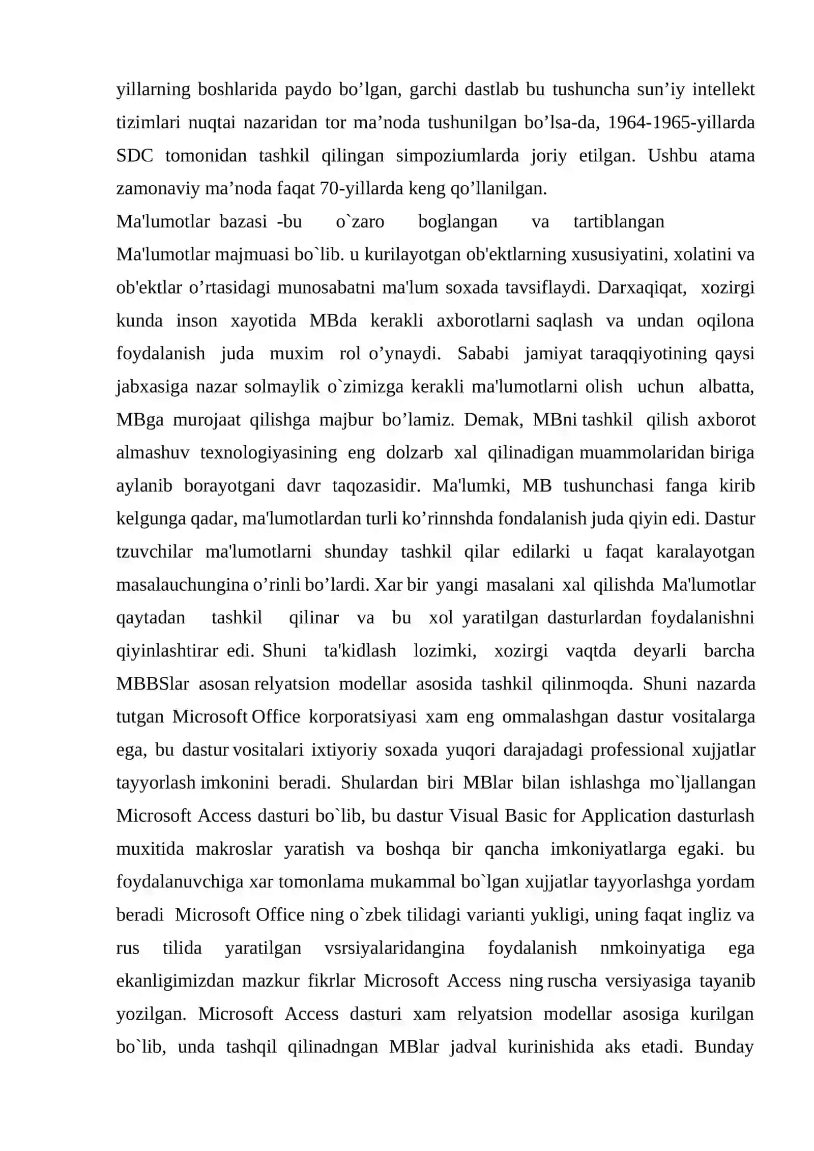 Ma’lumotlar bazasi texnologiyalari fanidan “Mehmonxona ma’lumotlar bazasini loyihalash” mavzusida kurs ishi 3