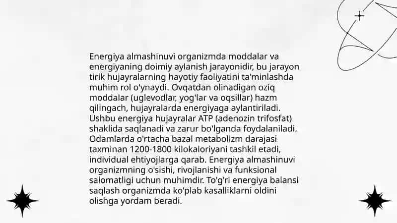 Alimentar zaxarlanish. Energiya almashinuvining boshqarilishi 3