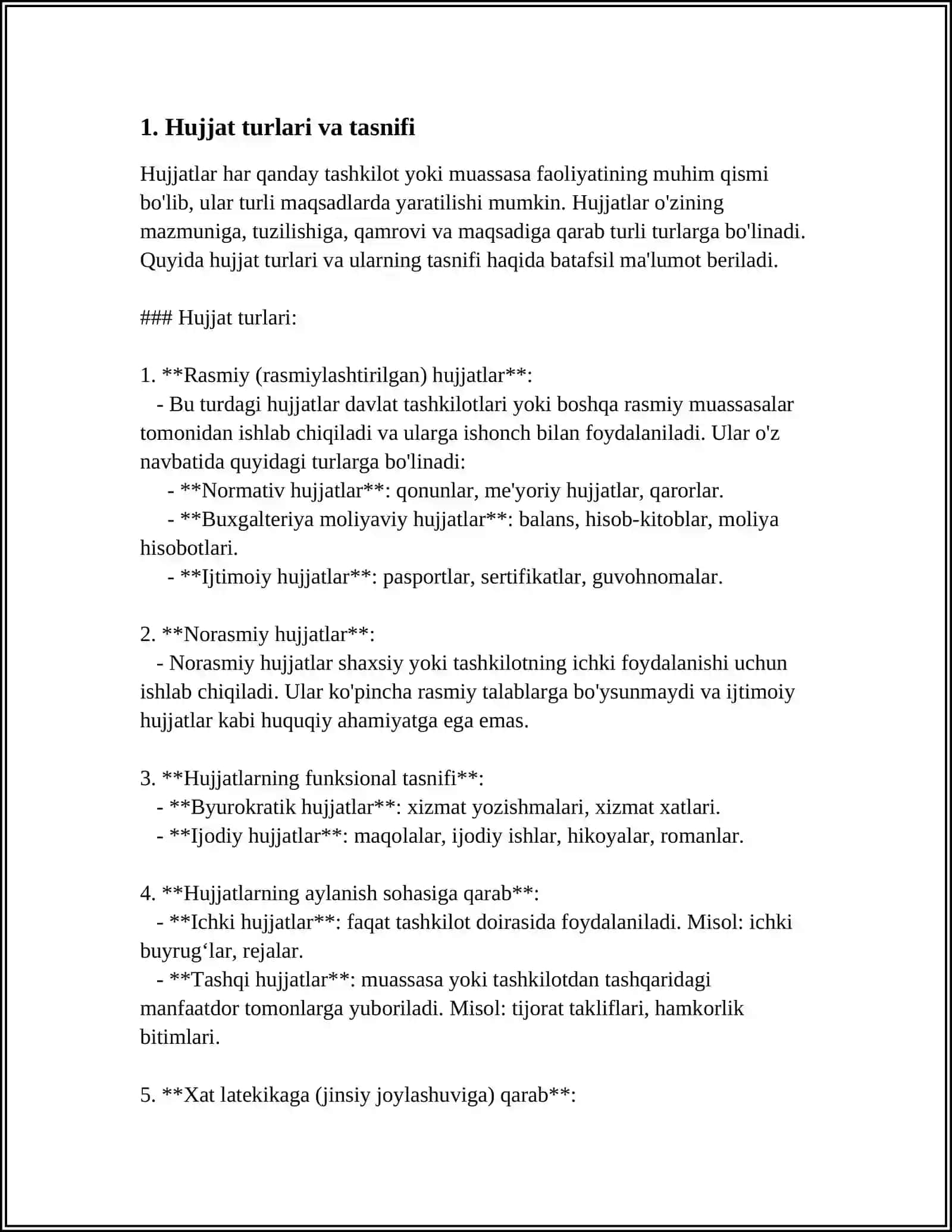 Hujjat turlari va xususiyatlar 3