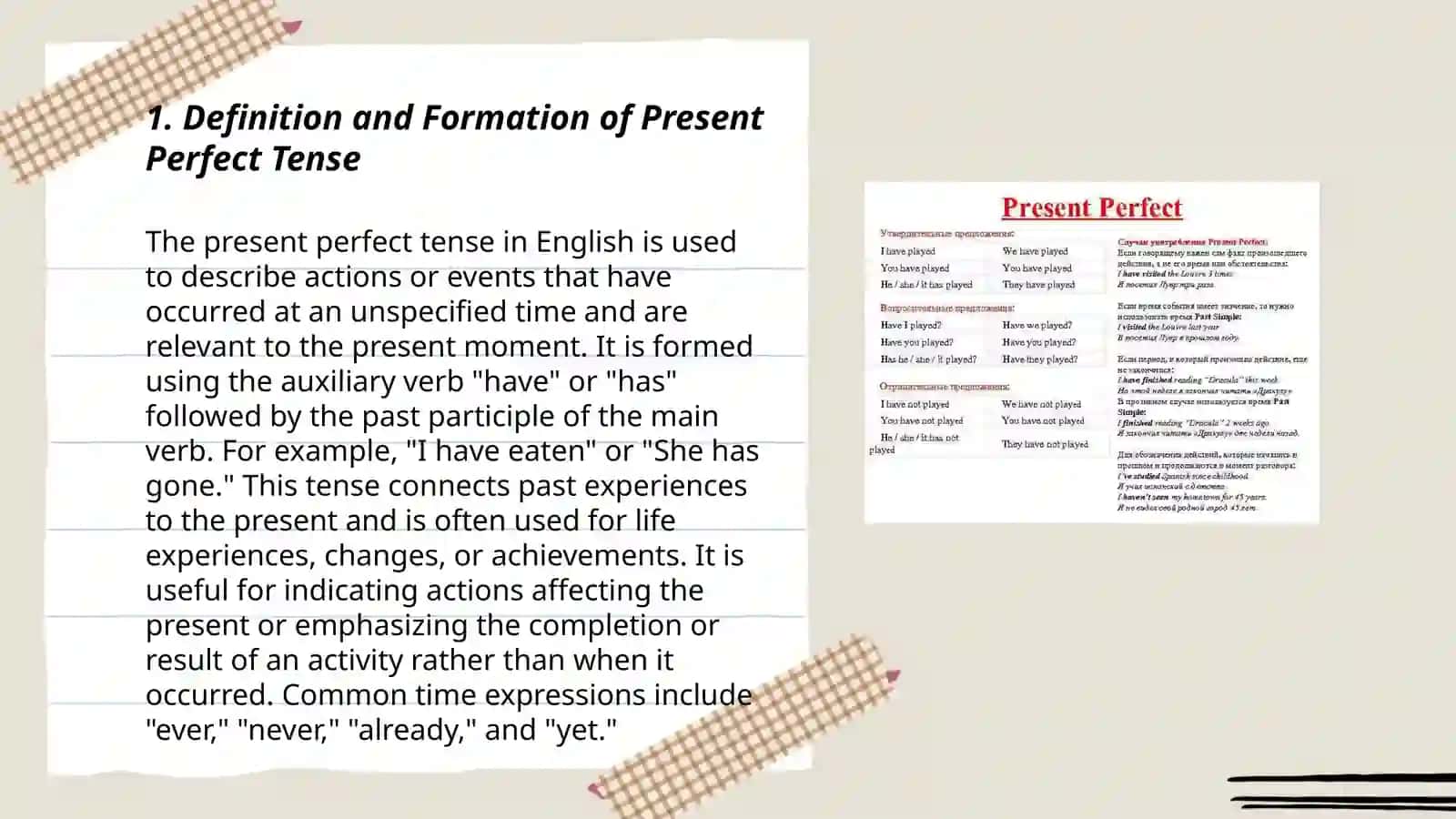 Present Perfect Tense Economics 7/24 Independent Work 3