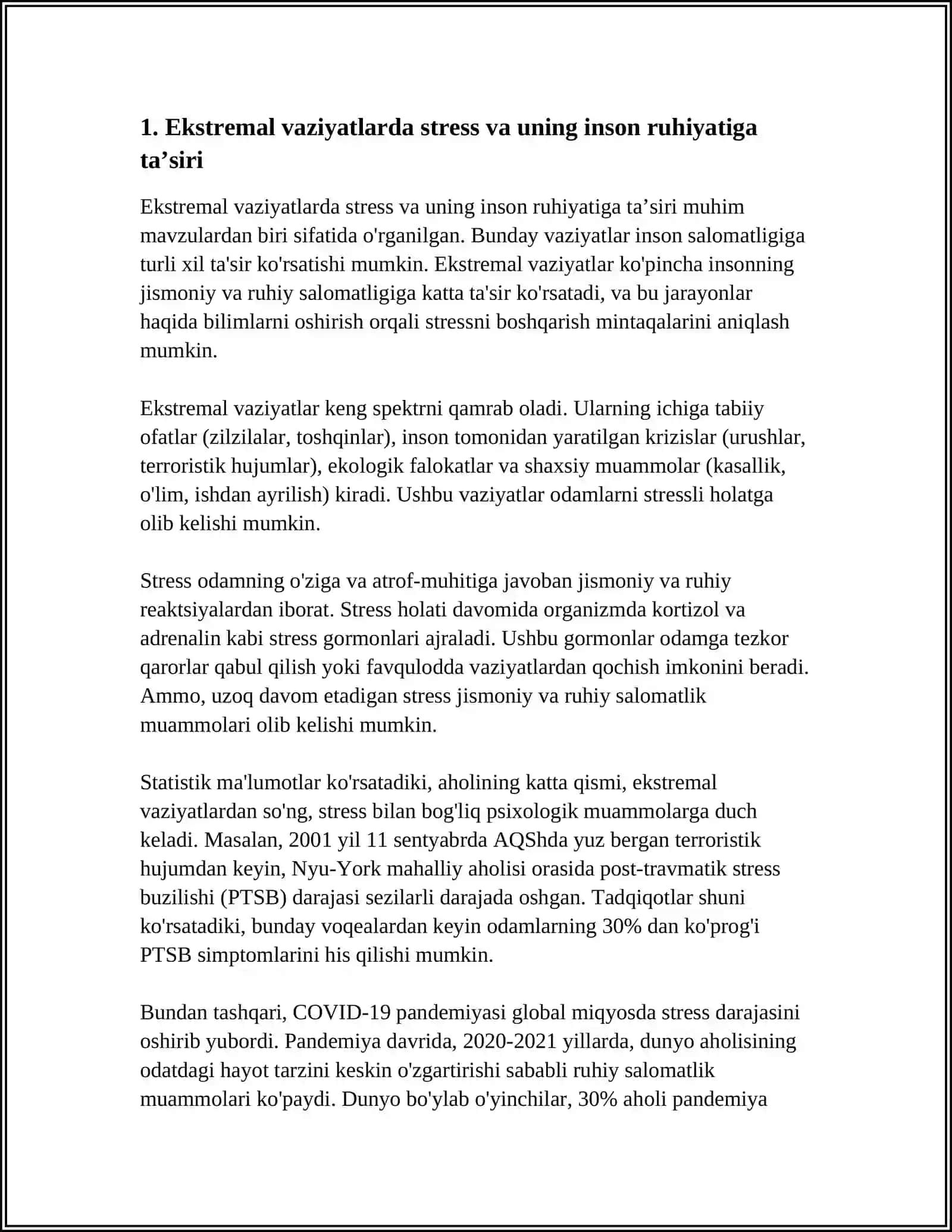 EKSTREMAL VAZIYATLARDA INSON EMOTSIONAL-IRODAVIY XUSUSIYATLARINING O‘RNI 3