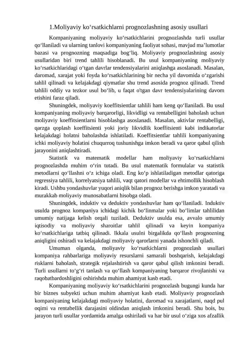 Moliyaviy ko‘rsatkichlarni prognozlashning asosiy usullari 3