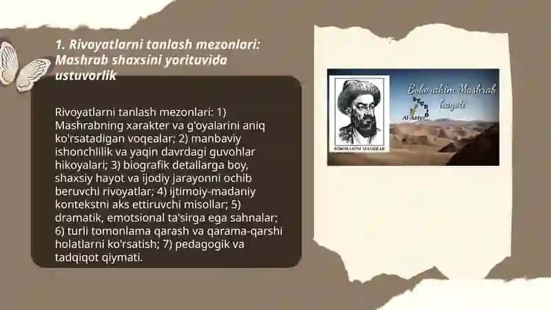 Qissasi Mashrab da mashrab shaxsini yorutuvchi rivoyatlarning annotsiyasini tuzish 3