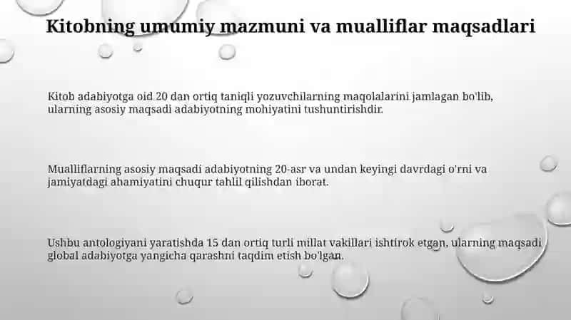 "Jahon adiblari adabiyot haqida" kitobi 3