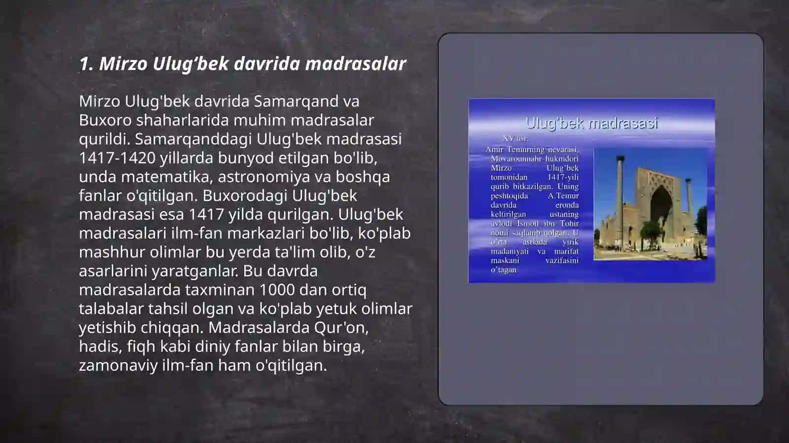 Mirzo Ulugʻbek davrida taʼlim tizimi 3