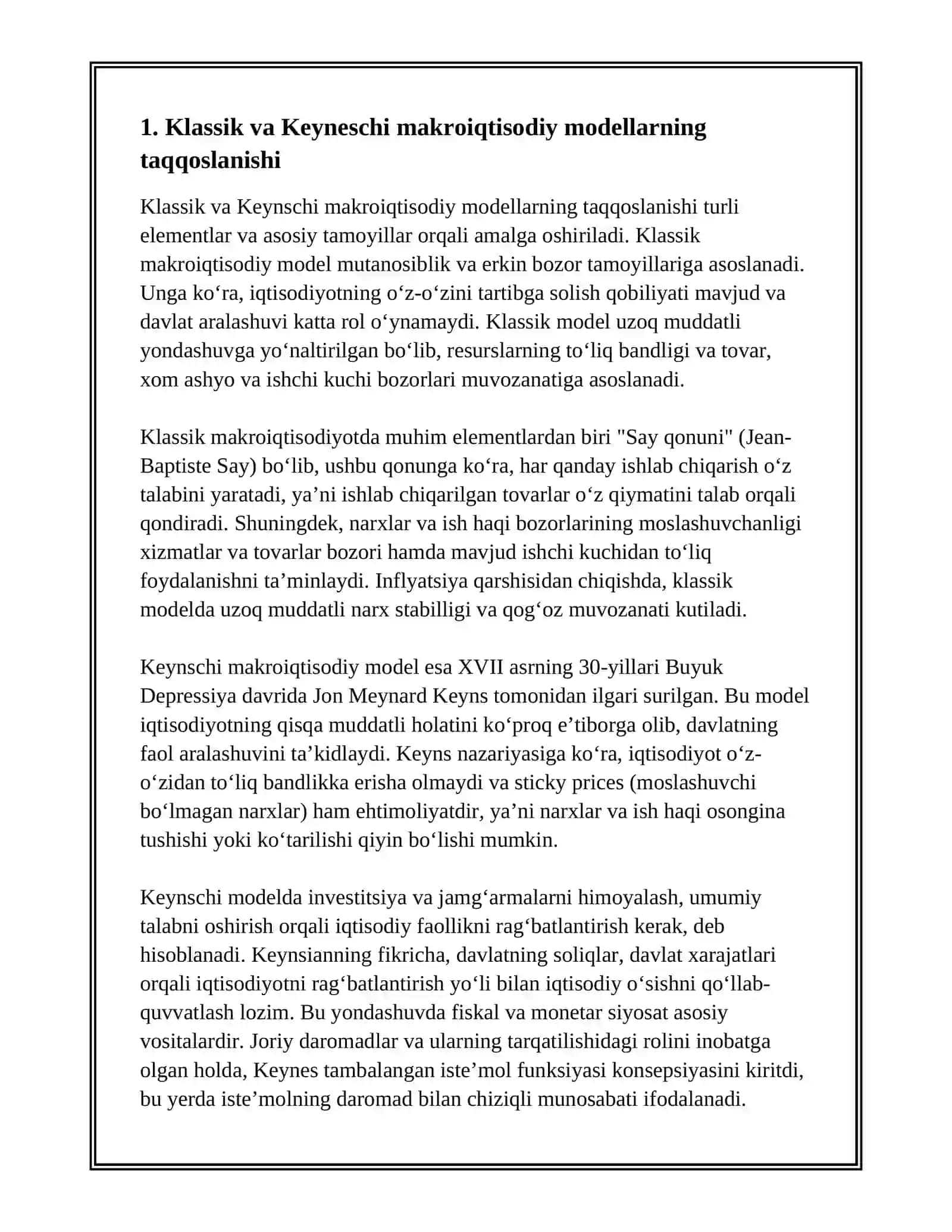 ASOSIY MAKROIQTISODIY MODELLARNING QIYOSIY TAHLILI 3