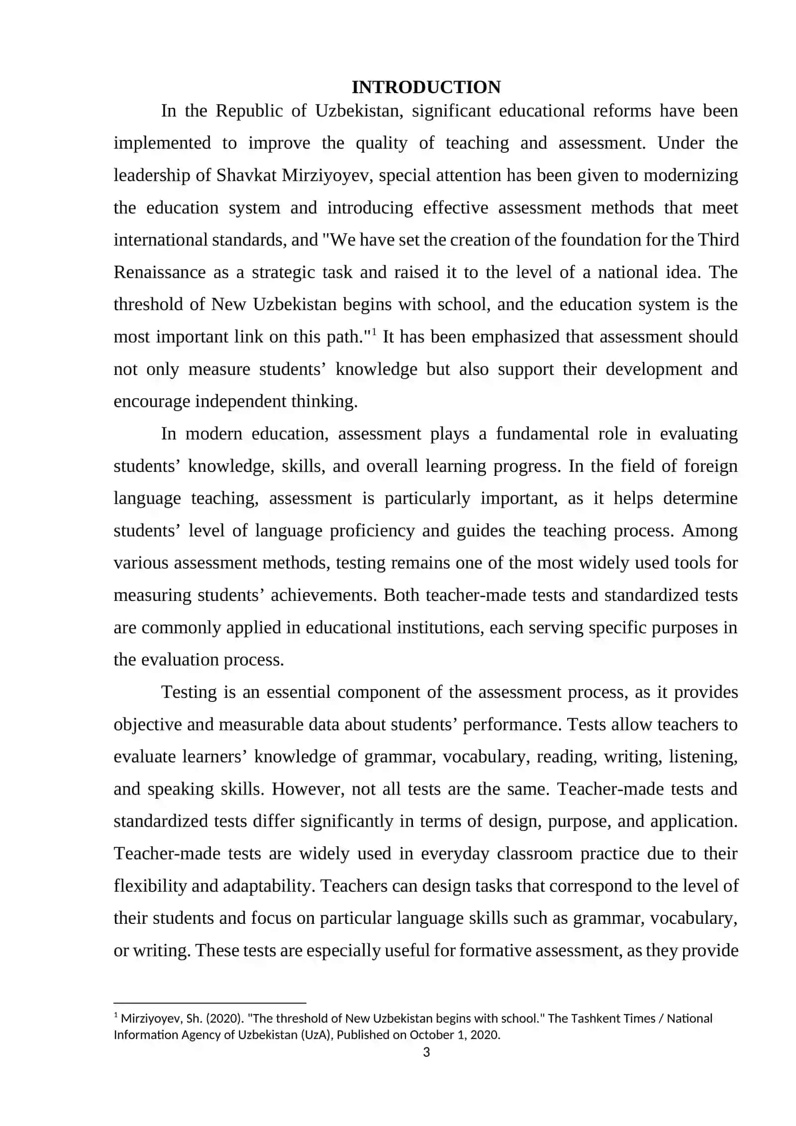 COURSEWORK: TEACHER-MADE AND STANDARDIZED TESTS AS AN ASSESSMENT TOOL 3