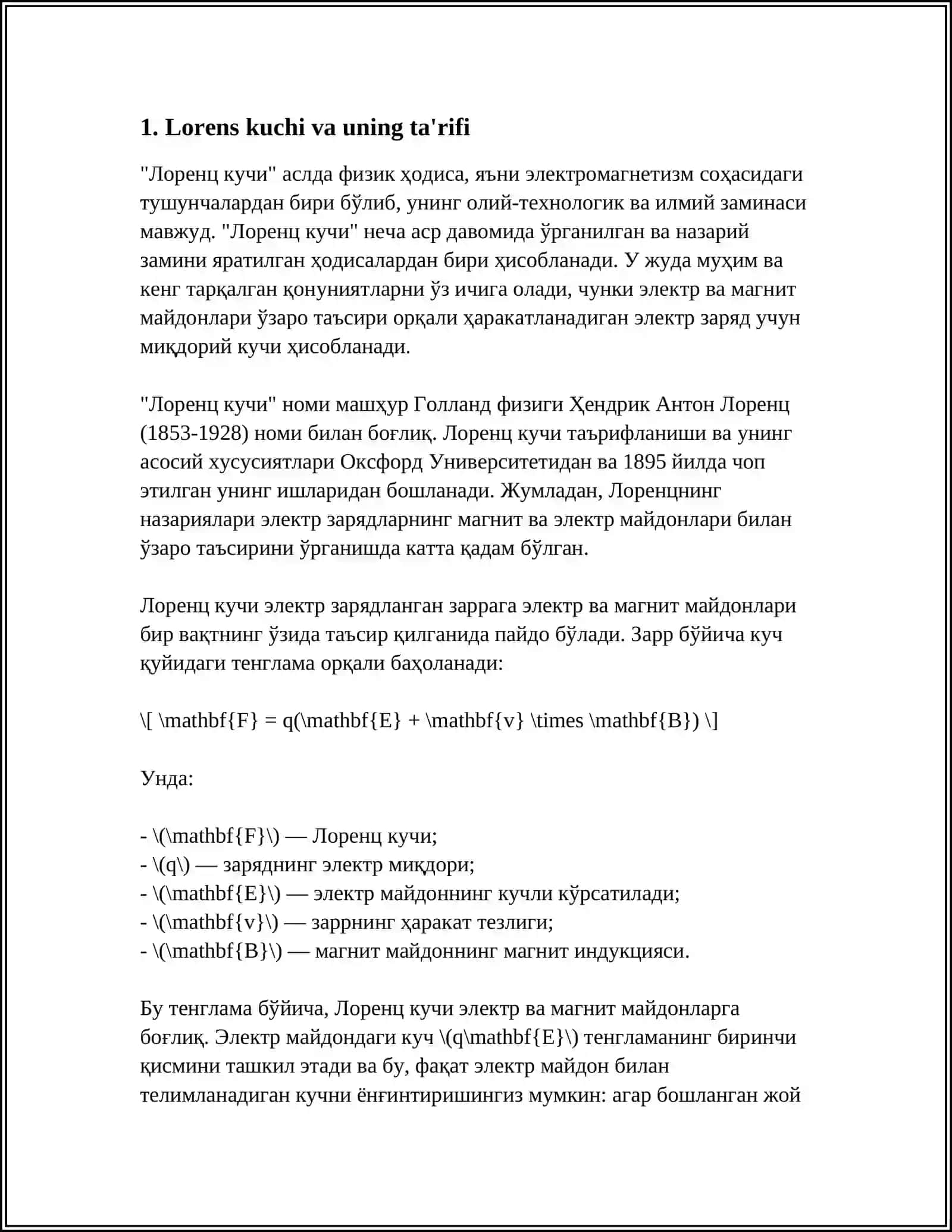 MAGNIT MAYDONIGA KIRITILGAN TOKLI OʻTKAZGICHLAR NAZARIYASI. LORENS KUCHI 3