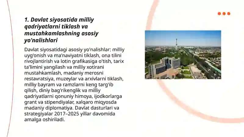 O'zbekistonda milliy qadriyatlar va tarixni tiklash borasida amalga oshirilgan islohotlar mazmuni Umurov Umarshoh 3
