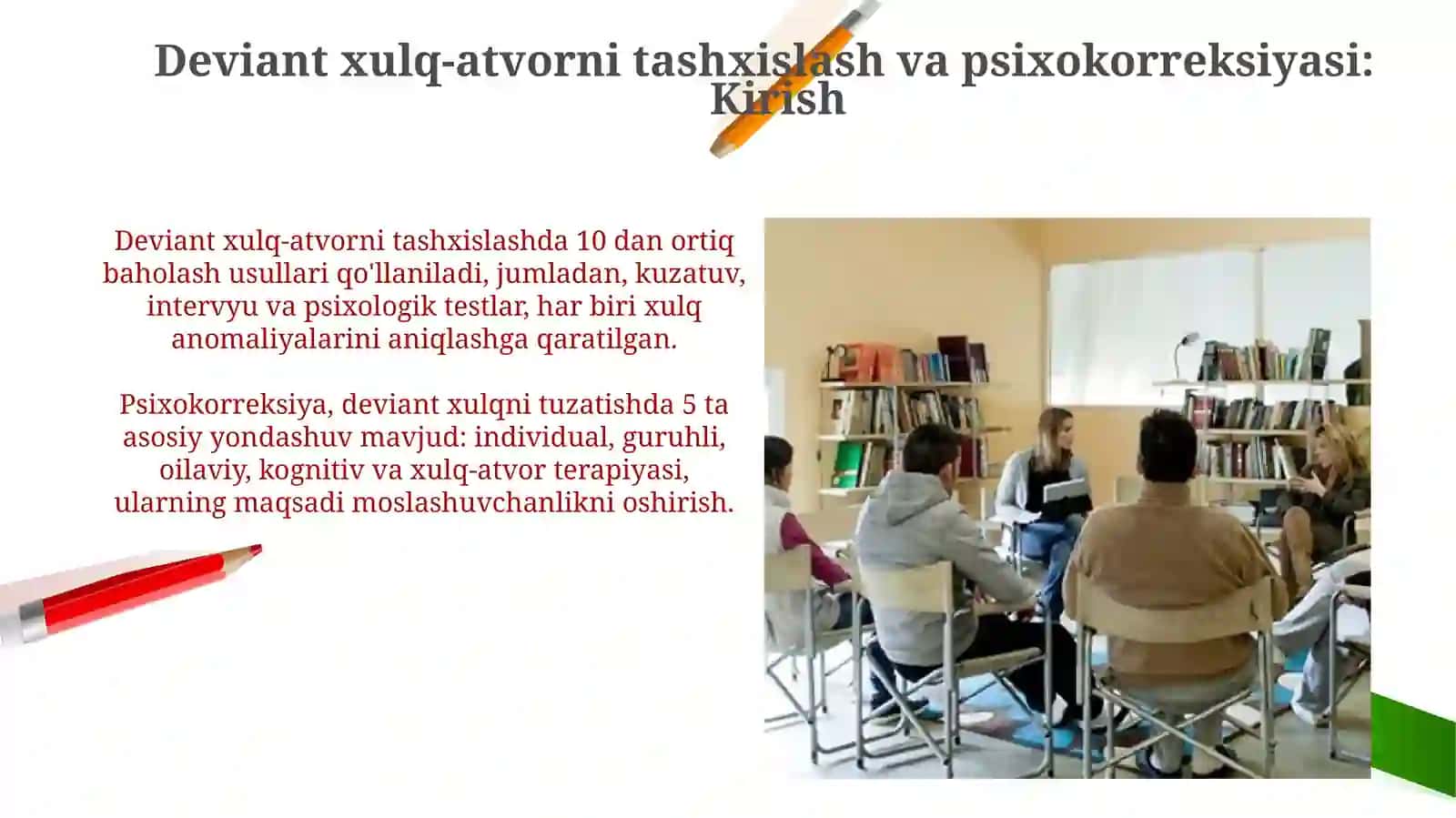 Xulqi og‘ishganlikni diagnostika va psixokorreksiya qilish. Suisid profilaktikasi 3