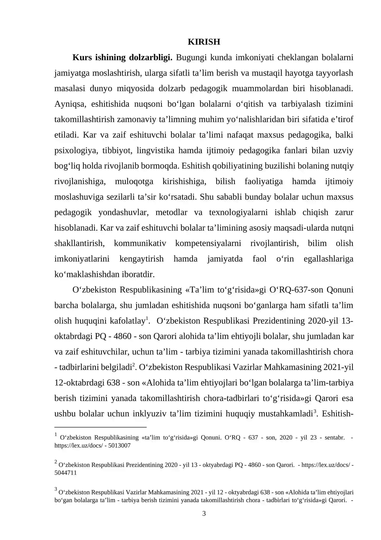 BOB. KAR VA ZAIF ESHITUVCHI BOLALAR TA’LIMI VA RIVOJLANISHINING NAZARIY ASOSLARI 3