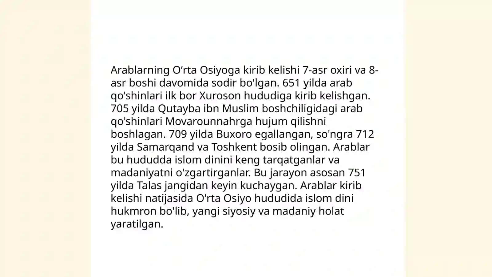 Arablarning Oʻrta Osiyoga kirib kelishi 3