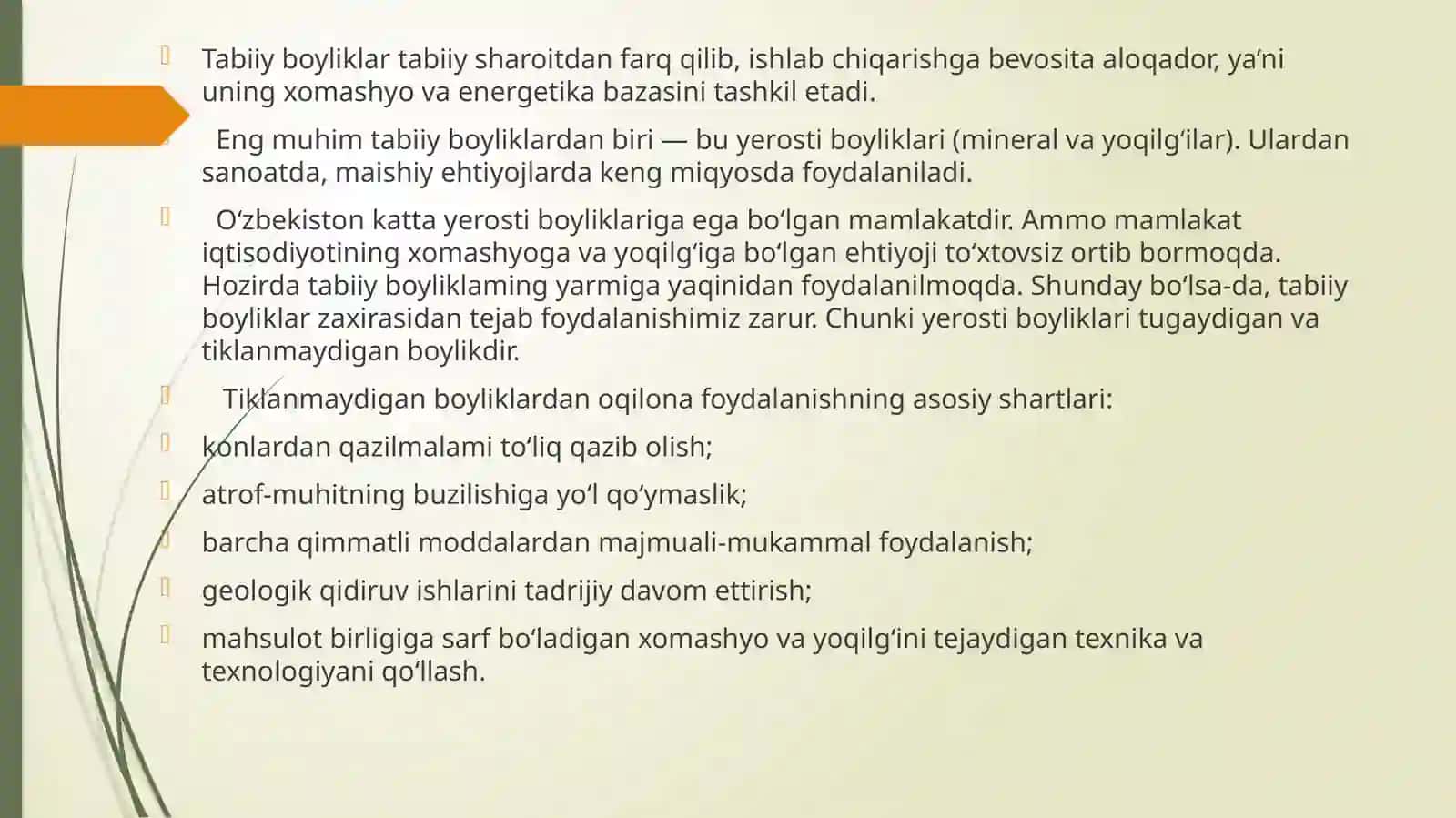 O'zbekistonning tabiiy sharoiti va resurslari, hamda ularning xalq xo'jaligidagi ahamiyati 3
