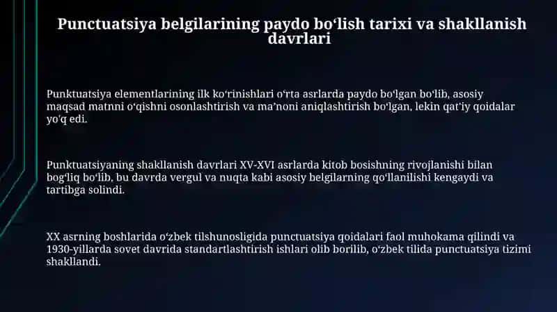 Punctuatsiya belgilarining paydo boʻlishi va rivojlanish davrlari 3