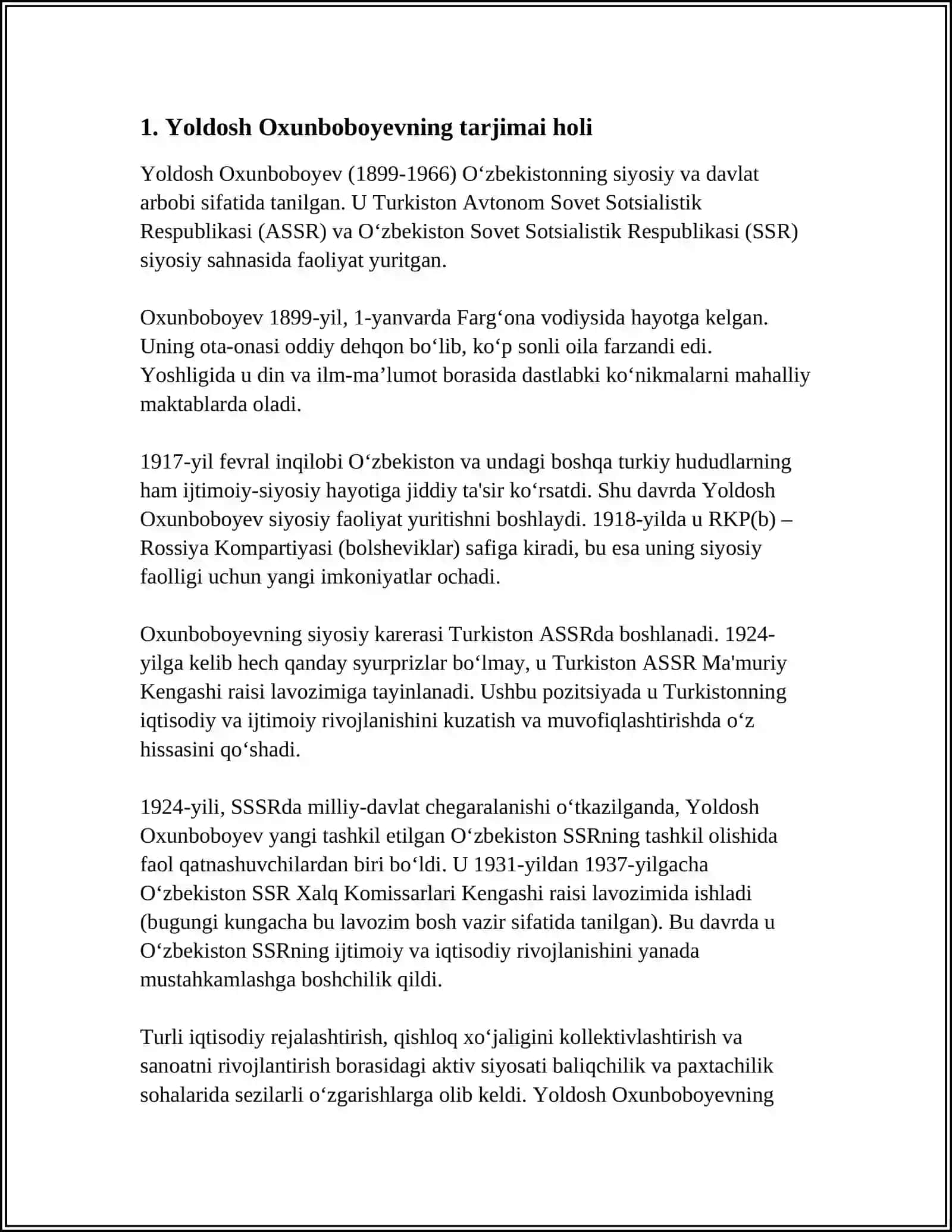 Yoldosh Oxunboboyev O‘zbekistonning siyosiy va davlat arbobi 3